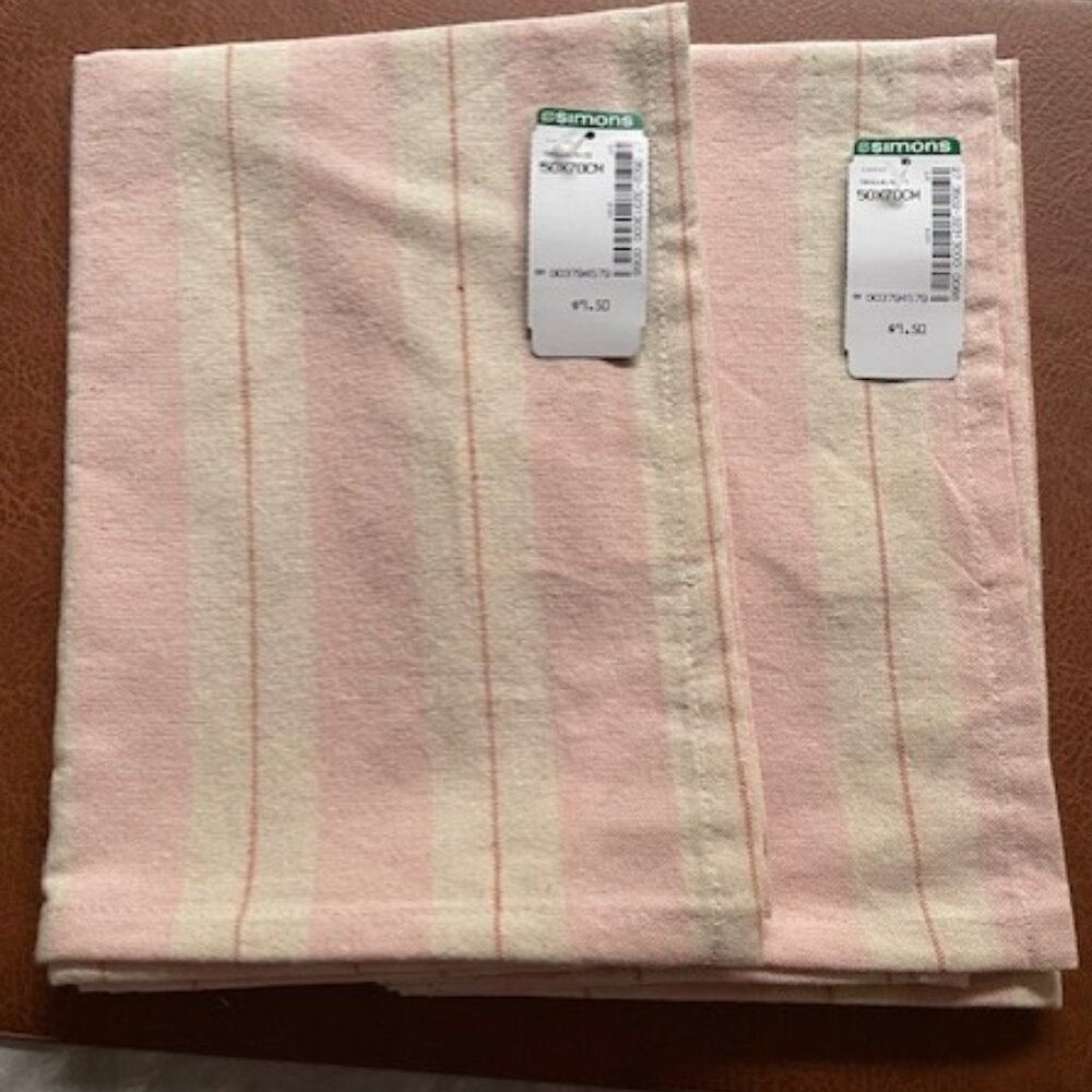 NWT SIMONS Pink Stripe Organic Cotton Tea Towel set of 2 50cm x 70cm